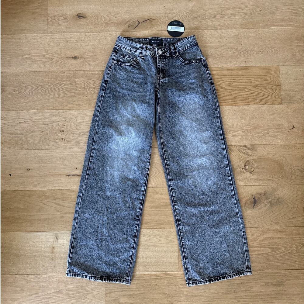 White Fox Wide Leg Low Rise Jeans Size XS in Grey Acid
